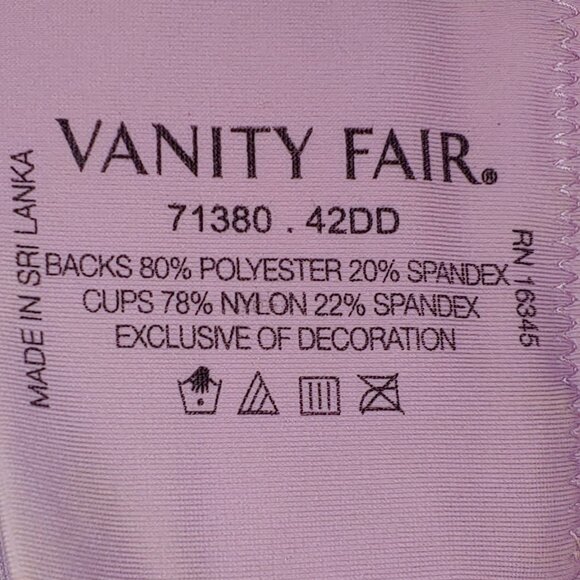 Vanity Fair Full Figure Beauty Back Smoother Wireless Bra Size 42DD Lavender - Picture 2 of 6